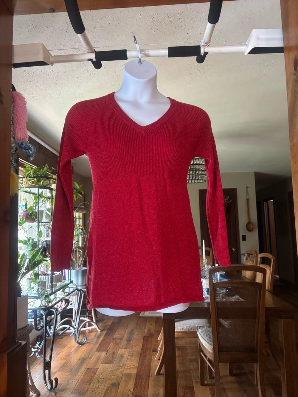 Cato Women’s Red V-Neck Babydoll Knit Cotton Blend Sweater Size M